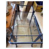 Blue cart on casters w/ glass shelves