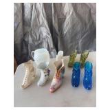 Porcelain and glass hobnail shoes, hobnail creamer