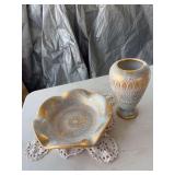 Stangl Pottery, fluted bowl, vase, doily