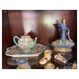 Fitz & Floyd Omnibus teapot & tray, Jim Beam bottle, hand-painted boot, wall pocket