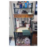 Bankers rack & contents, particle board stand, picture