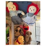 Raggedy Ann and Andy dolls, stuffed animals, lot of misc toys