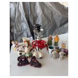 Red glass and ceramic Hookah, creamers, planter, figurines, shot glasses