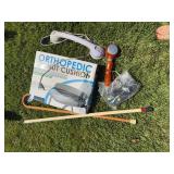 2 canes, shower handle, orthopedic chair cushion, clippers