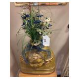 Resin 3D Cupid vase 14”h x 15”w x 6”d, 2 tier shelf 16”w x 11”d x 18”h
