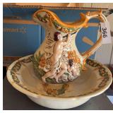 Pitcher & bowl. Antique dolls
