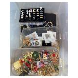 2 tubs of costume jewelry, candlesticks, small mirrors, tub of lotions