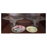 2 glass vases, 2 collector plates, cigar box, playing cards