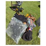 Lot of Halloween costumes, fall decor