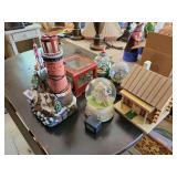 Snow Globes (empty), Birdhouse, Lighthouse Decor (missing piece)