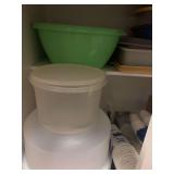 Cabinet of Tupperware and miscellaneous kitchen items