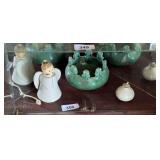 Bowl, oil lamp, angel figure