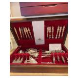 Silver plated flatware set in wood chest