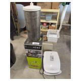 George Foreman grill, culinary heat lamp, cutting board, ice cream churn parts