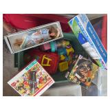 2 tubs of toys and games, Collector Little Debbie Barbie, stuffed animals