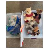 2 tubs of stuffed animals, bingo blotters,  blow up pool toys , 2 new in box ri g floats