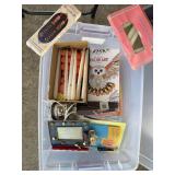 Craft items, picture frame, candles, basket, tissue
