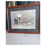 Three matted and framed Amish themed pictures, two - 22w x 8”h, one - 31”w x  25”h