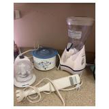 Small crock pot, Hamilton Beach hand blender, Back to Basics smoothie freeze, Black and Decker chopper