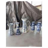 Delft blue pitcher-Thailand, vase, hat pin holder-ironstone, pair vases