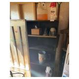 Wood shelf w, new charcoal starter,casters, lawn chemicals
