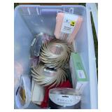 Tub of misc: shower curtain, eye masks set of 3 small mirrors,throw, anti befsore pad, finals