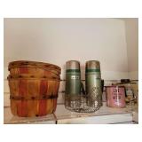Vintage Stanley Aladdin Thermos, Tins, Metal Hen Egg Holder, Apple Basket