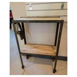 Metal Cart on wheels, Wood Shelves 21 x 32 x 9½