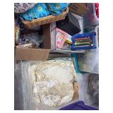 Vintage dress, Costume jewelry , pencils, wax box, bags, misc