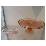 Pink glass cake stand, pink dish