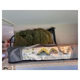 4 person dome tent, bag chair, sleeping bag, back pack