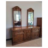 American of Martinsville  9-Drawer Dresser w/Mirrors, Headboard