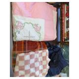 Pink/White Quilt, throws. Bags