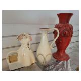 Ceramic Pitcher, Vase, Lady w/ Floral Basket (broken)