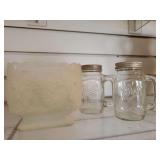 Vintage Anchor Hocking Milk Glass Square Planter, Ball (Mason) Salt/Pepper Shakers