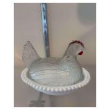 Clear & milk glass hen on the nest