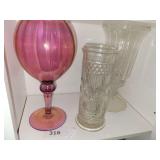Cranberry Single Ball Vase, Clear Glass Candle Holder, Vase