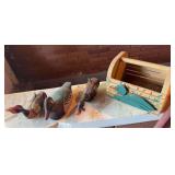 3 wooden ducks, wooden duck box