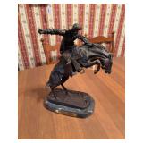Frederic Remington Bronco Buster bronze sculpture on marble base