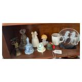 Bells, precious moment cup, glass birds, vintage Silex Ribbed Glass Candle Warmer from the mid-20th century.