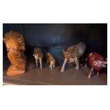 Lot of wooden carved animals