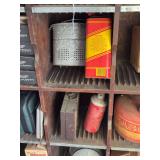 Gas can, minnow strainer, water cooler