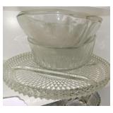 Clear Glass Divided Platter, 2 Bowls