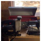 2 sabre saws, metal tool box