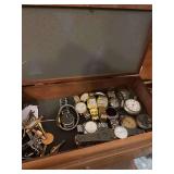 Miscellaneous men’s watches , cufflinks , tie bars , pocket watches and wooden jewelry box