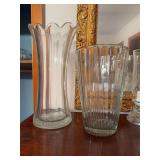 10” glass vase, 14” glass vase