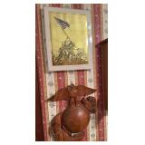 USMC wood plaque, gold picture, clock, barometer
