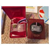 2 Chokin plates, Waterford Crystal flag ornament, trivets, souvenir tiles & trivets
