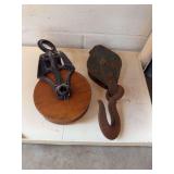 Vintage barn pulley with hook, wood and metal pulley