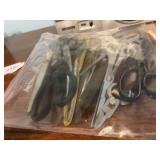 Bag of scissors and Toshiba radio / cassette player